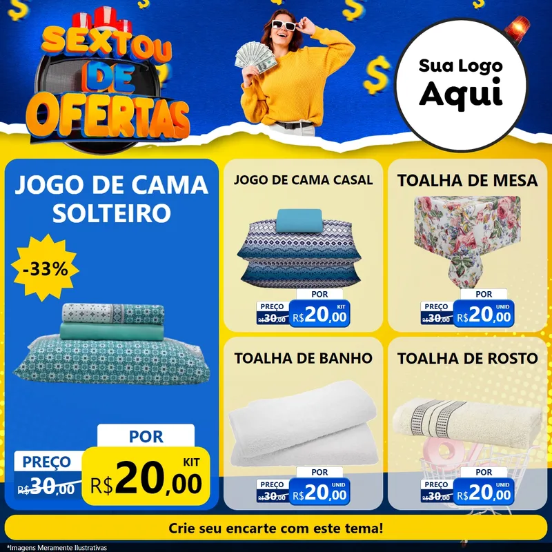 Modelo de Rede Social para Feed Facebook com o tema Sextou de Ofertas para Cama, Mesa e Banho
