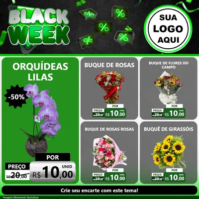 Modelo de Rede Social para Feed Facebook com o tema Black Week para Floricultura e jardim