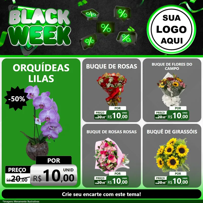 Modelo de Rede Social para Feed Facebook com o tema Black Week para Floricultura e jardim