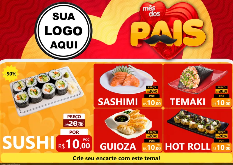 Modelo de Encarte para Encarte A4 Horizontal com o tema Mês Dos Pais para Comida japonesa