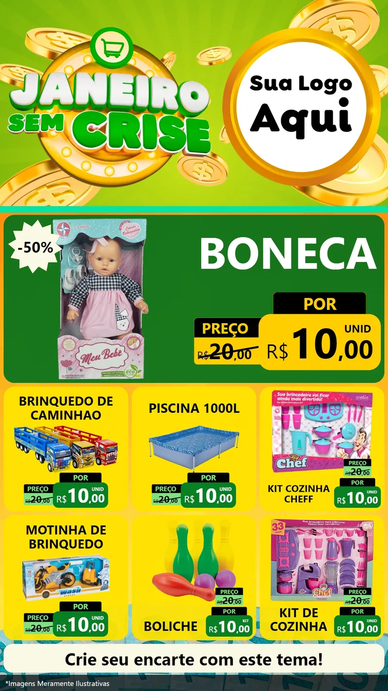 Modelo de Rede Social para Stories com o tema Janeiro Sem Crise para Brinquedos