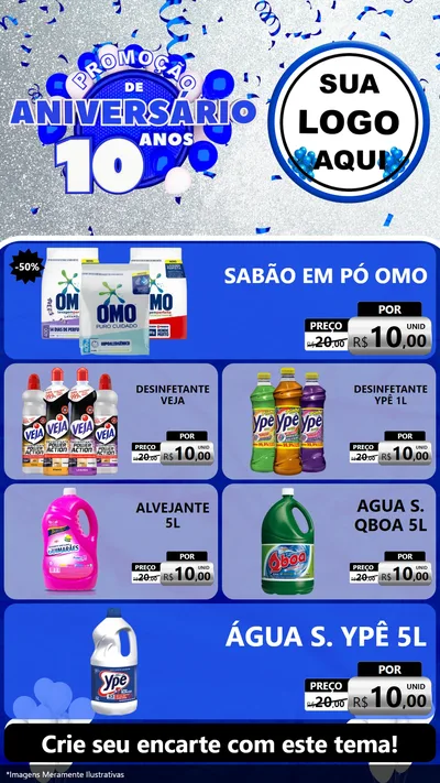 Modelo de TV para TV Vertical com o tema Promoção de Aniversário - 10 Anos para Produtos de Limpeza