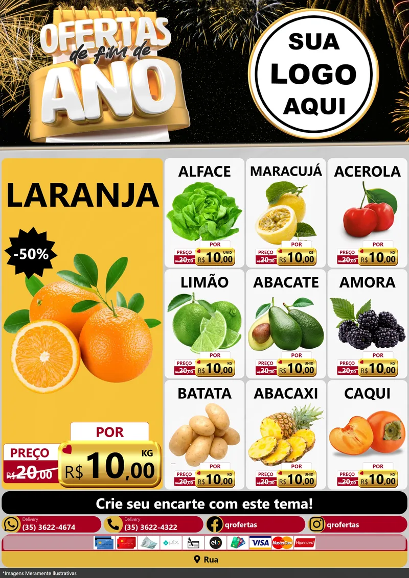 Modelo de Encarte para Encarte A4 Vertical com o tema Ofertas de Fim de Ano para Hortifrúti