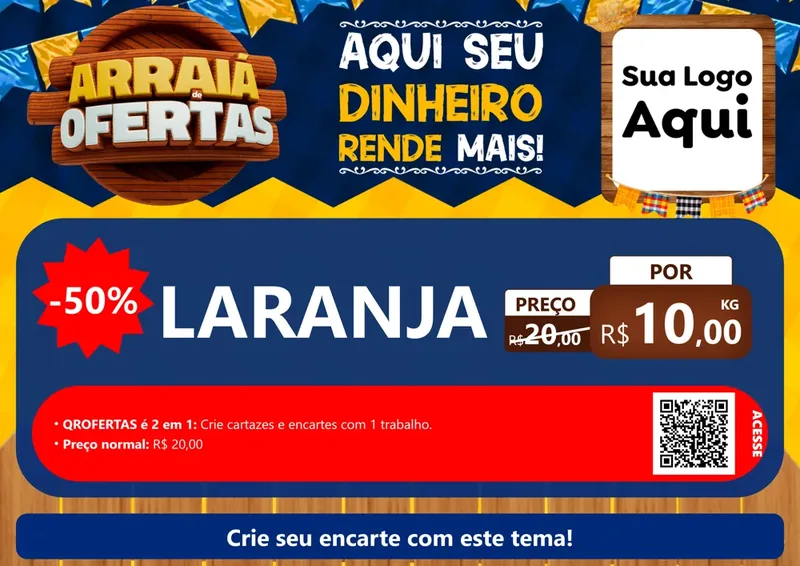 Modelo de Cartaz para Cartaz A4 Horizontal com o tema Arraiá de Ofertas - Junina para Hortifrúti