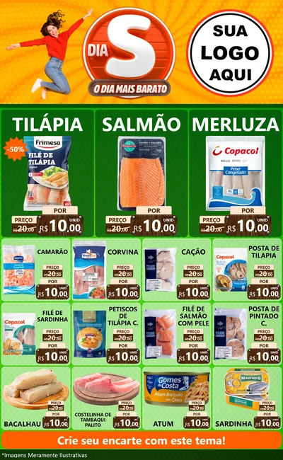 Modelo de Encarte para Encarte Grande com o tema Dia S - O Dia Mais Barato para Peixaria