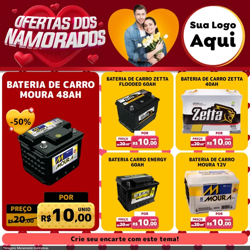 Modelo de Rede Social para Feed Facebook com o tema Ofertas Dos Namorados para Baterias Elétricas