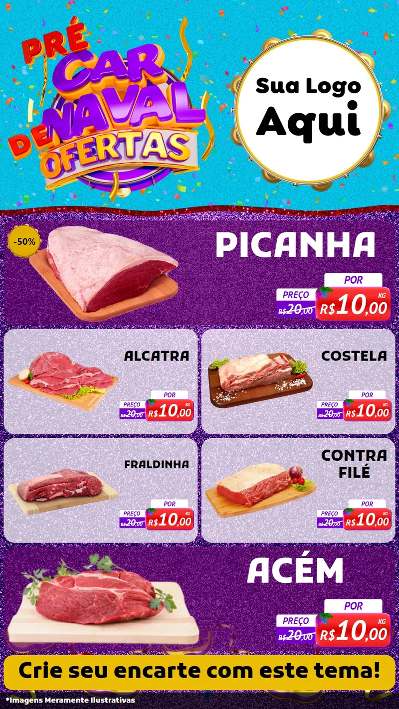 Modelo de TV para TV Vertical com o tema Pré Carnaval de Ofertas para Açougue
