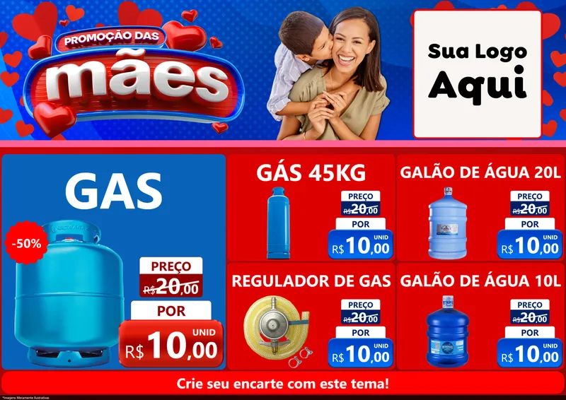 Modelo de Encarte para Encarte A4 Horizontal com o tema Promoção das Mães para Água e gás