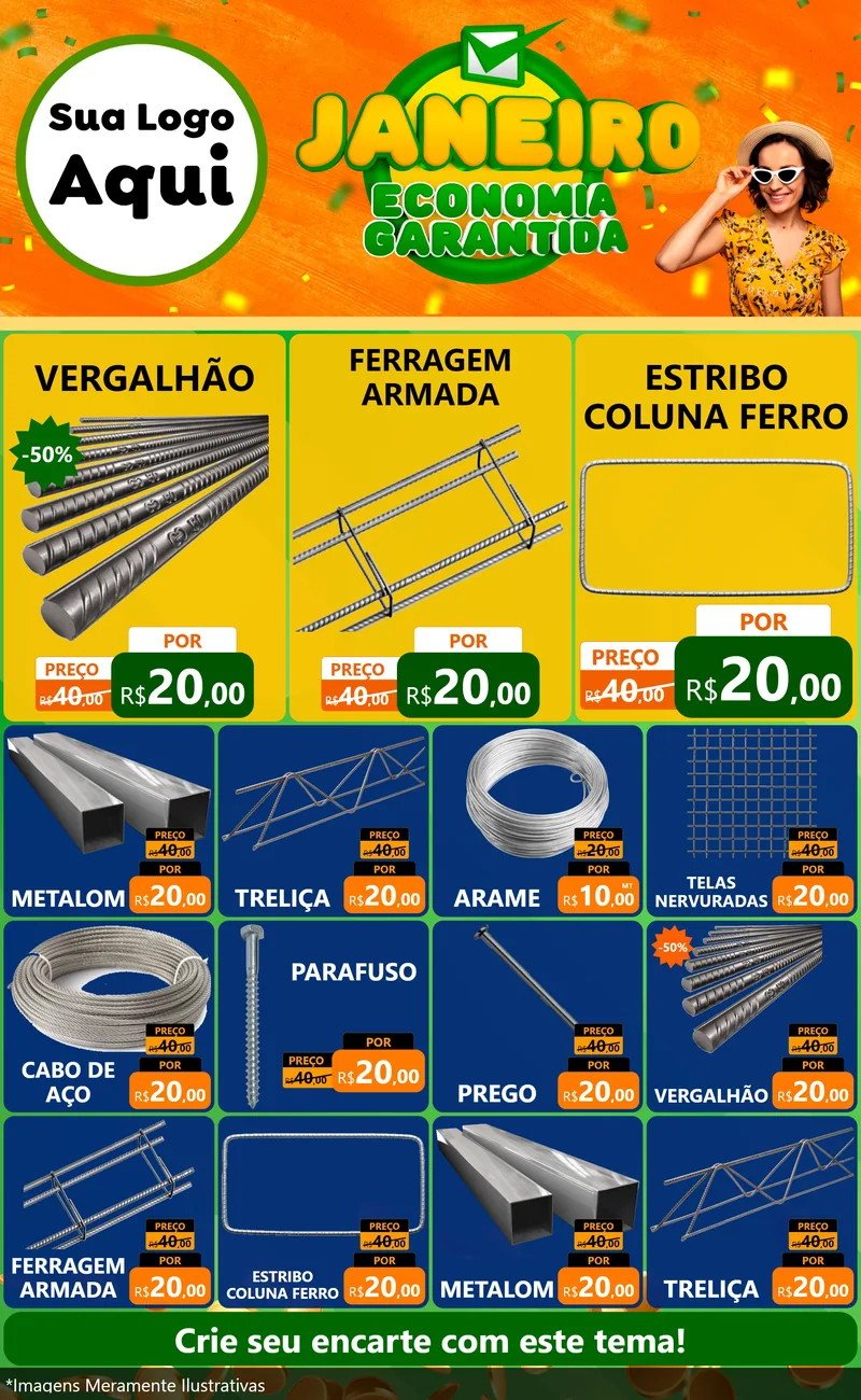 Modelo de Encarte para Encarte Grande com o tema Janeiro - Economia Garantida para Ferragens
