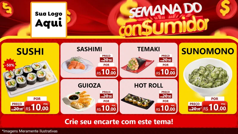 Modelo de TV para TV Horizontal com o tema Semana do Consumidor para Comida japonesa