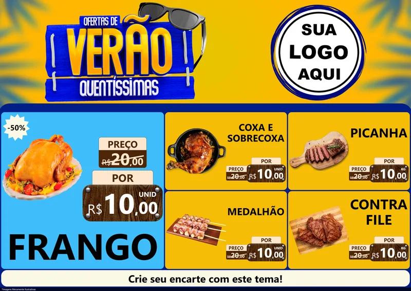 Modelo de Encarte para Encarte A4 Horizontal com o tema Ofertas de Verão Quentíssimas para Assados