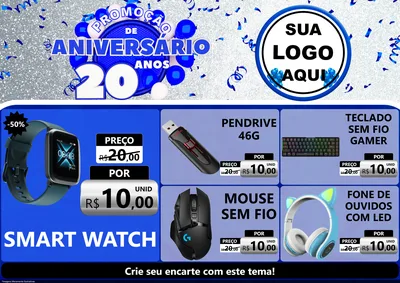 Modelo de Encarte para Encarte A4 Horizontal com o tema Promoção de Aniversário - 20 Anos para Informática