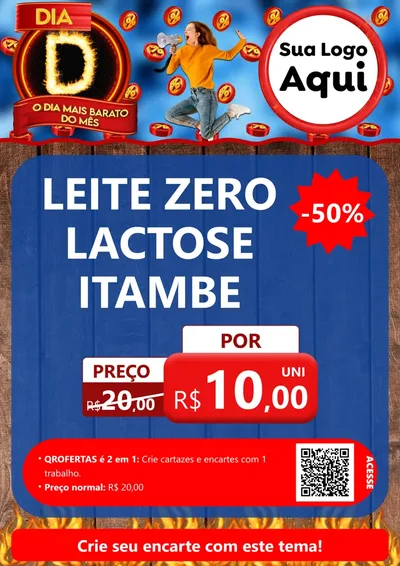 Modelo de Cartaz para Cartaz A4 Vertical com o tema Dia D - O Dia Mais Barato Do Mês para Frios e Laticínios
