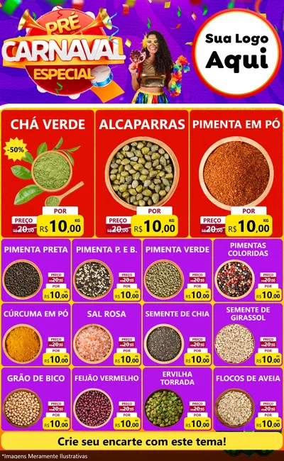 Modelo de Encarte para Encarte Grande com o tema Pré-Carnaval Especial para Produtos Naturais