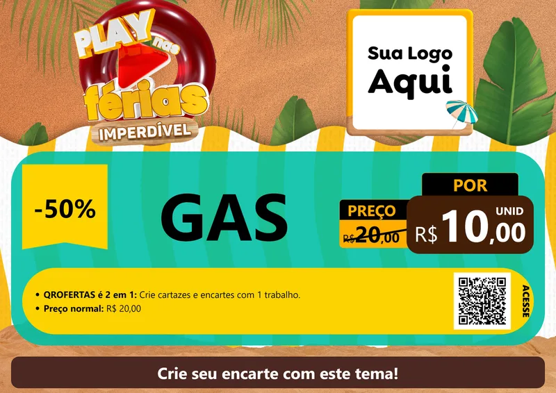Modelo de Cartaz para Cartaz A4 Horizontal com o tema Play Nas Férias Imperdível para Água e gás
