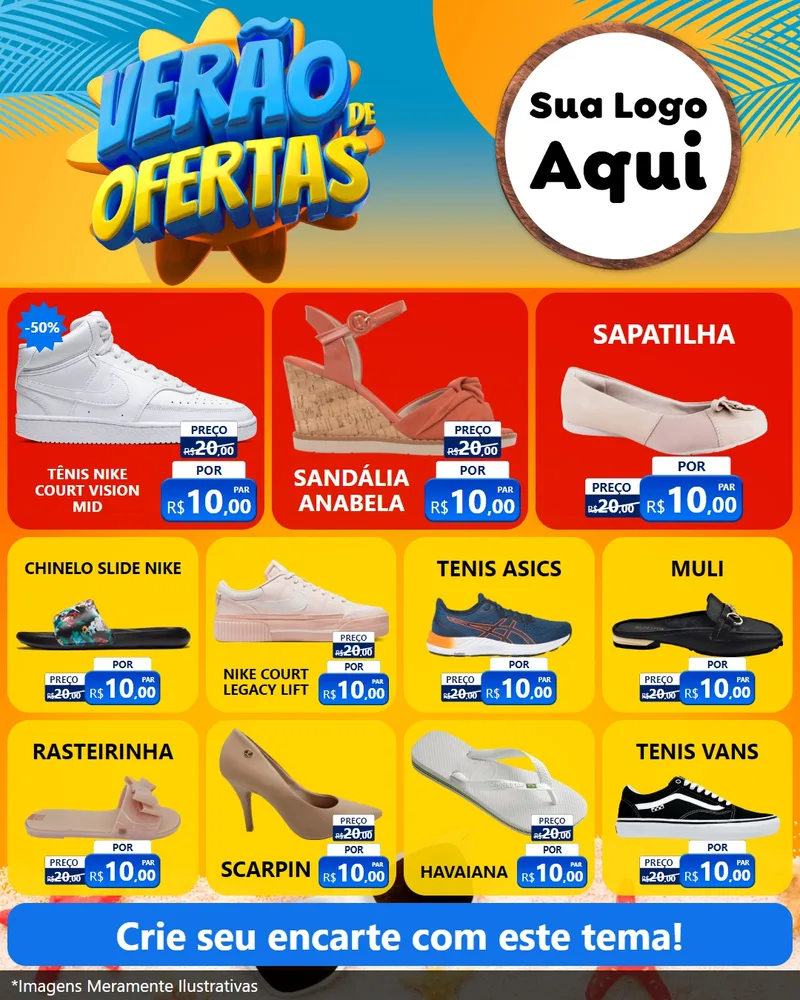 Modelo de Rede Social para Feed Instagram com o tema Verão de Ofertas para Calçados