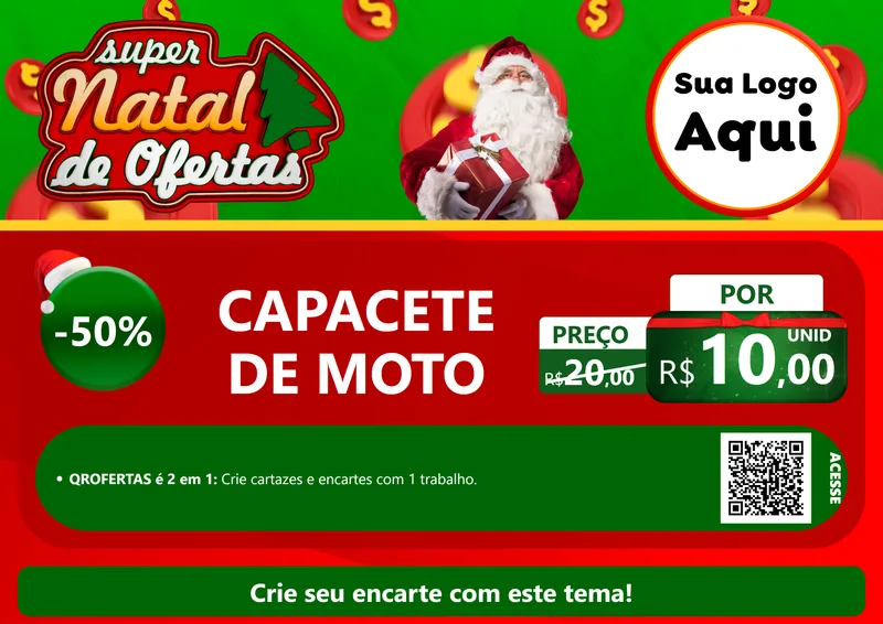 Modelo de Cartaz para Cartaz A4 Horizontal com o tema Super Natal de Ofertas para Moto peças
