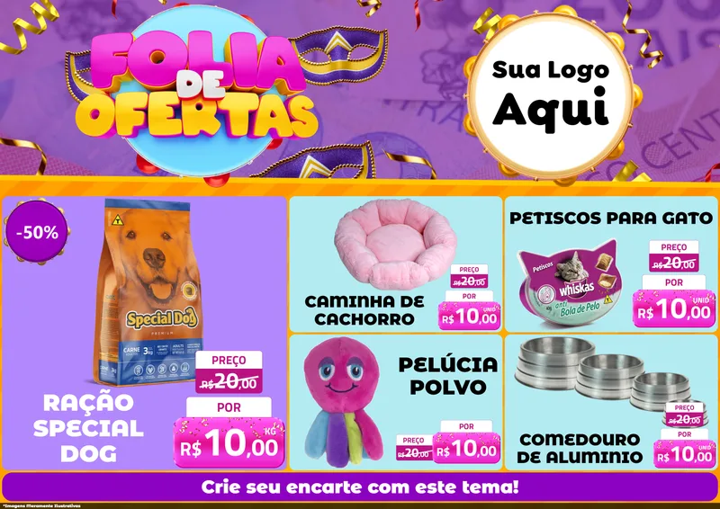 Modelo de Encarte para Encarte A4 Horizontal com o tema Folia de Ofertas para Pet Shop