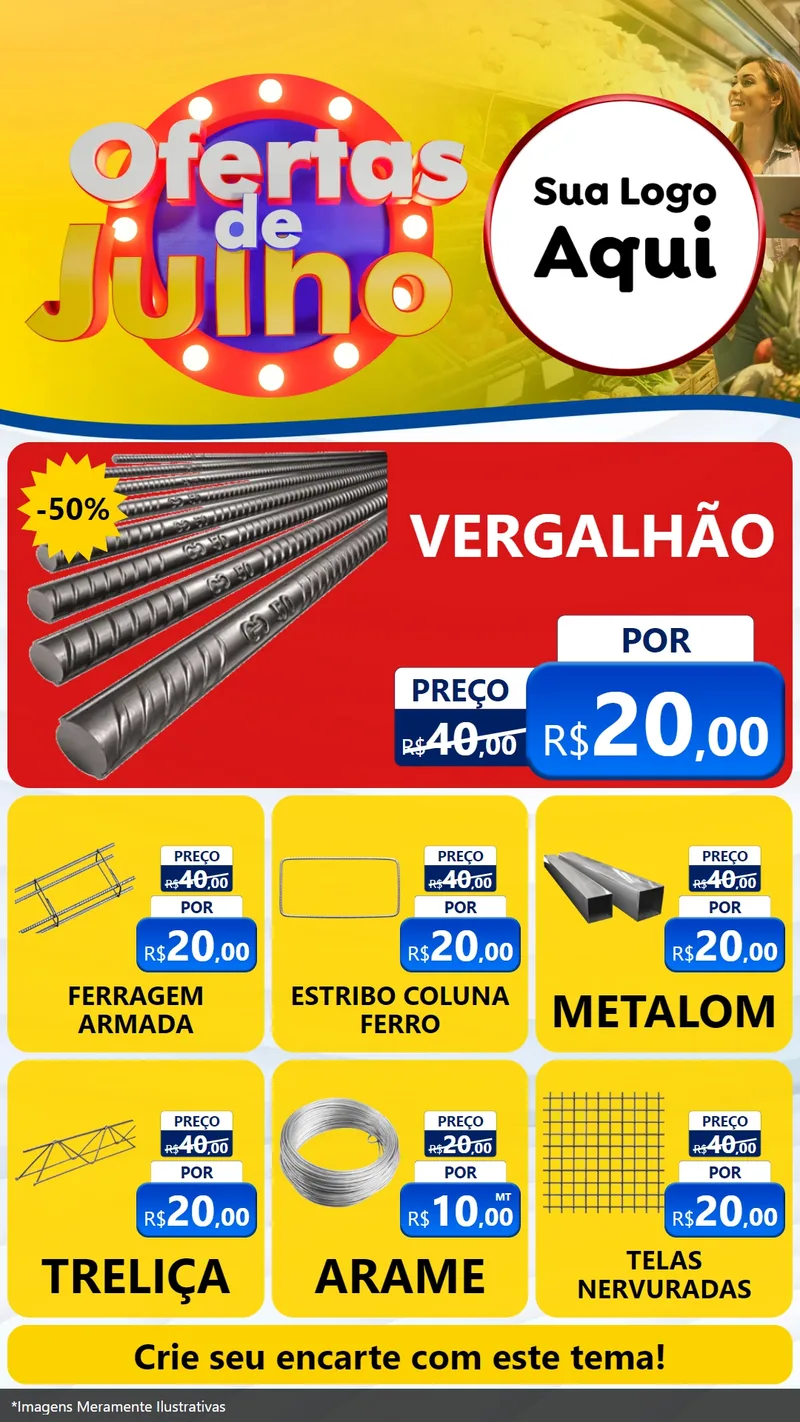 Modelo de Rede Social para Stories com o tema Ofertas de Julho para Ferragens