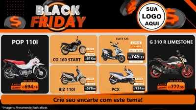 Modelo de TV para TV Horizontal com o tema Black Friday para Concessionaria de Motos