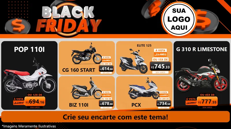Modelo de TV para TV Horizontal com o tema Black Friday para Concessionaria de Motos