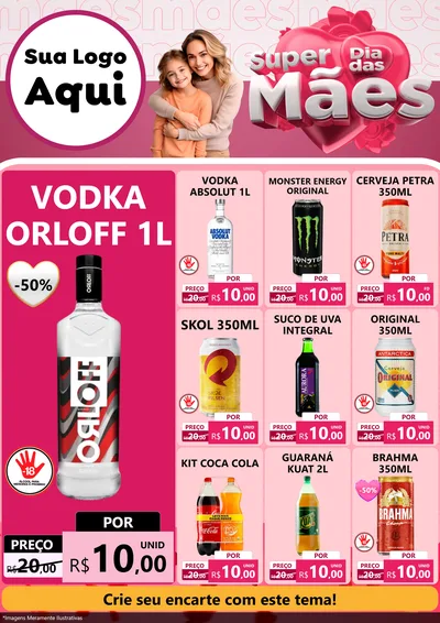 Modelo de Encarte para Encarte A4 Vertical com o tema Super Dia Das Mães para Distribuidora de bebidas
