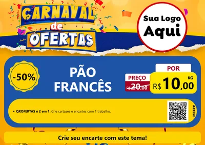 Modelo de Cartaz para Cartaz A4 Horizontal com o tema Carnaval de Ofertas para Padaria