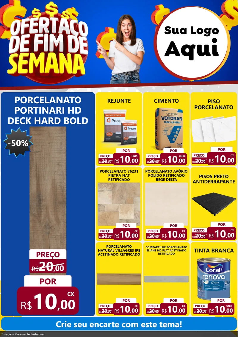 Modelo de Encarte para Encarte A4 Vertical com o tema Ofertaço de Fim de Semana para Pisos e revestimentos