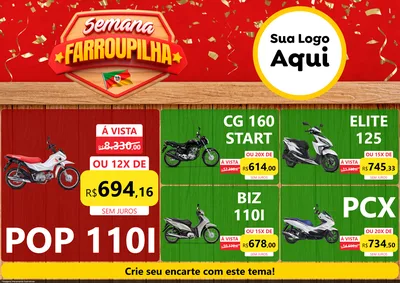 Modelo de Encarte para Encarte A4 Horizontal com o tema Semana Farroupilha para Concessionaria de Motos