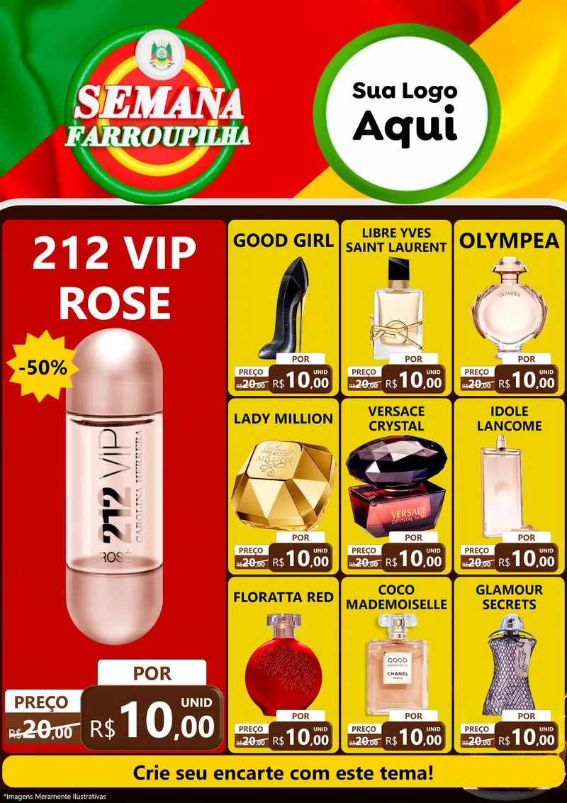 Modelo de Encarte para Encarte A4 Vertical com o tema Semana Farroupilha para Perfumes