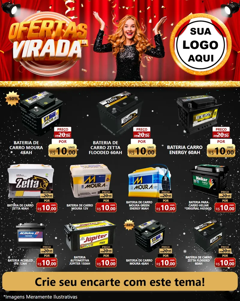 Modelo de Rede Social para Feed Instagram com o tema Ofertas da Virada para Baterias Elétricas
