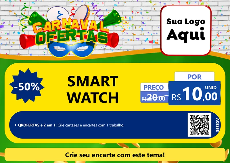 Modelo de Cartaz para Cartaz A4 Horizontal com o tema Carnaval de Ofertas para Informática