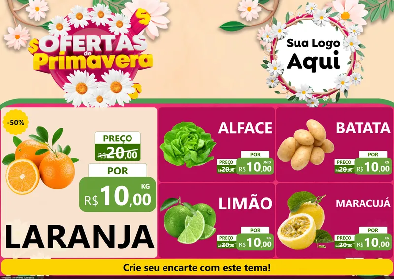 Modelo de Encarte para Encarte A4 Horizontal com o tema Ofertas de Primavera para Hortifrúti