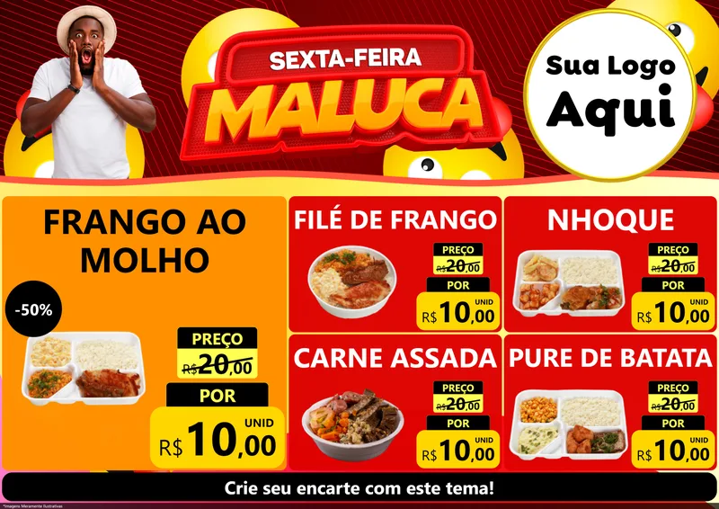 Modelo de Encarte para Encarte A4 Horizontal com o tema Sexta-feira Maluca para Restaurante