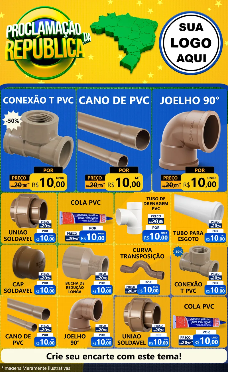 Modelo de Encarte para Encarte Grande com o tema Proclamação da República para Tubos e conexões