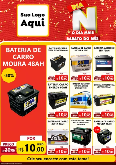 Modelo de Encarte para Encarte A4 Vertical com o tema Dia N o Dia Mais Barato do Mês para Baterias Elétricas