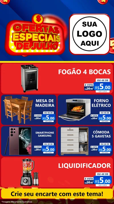 Modelo de TV para TV Vertical com o tema Ofertas Especiais de Julho para Móveis e Eletro