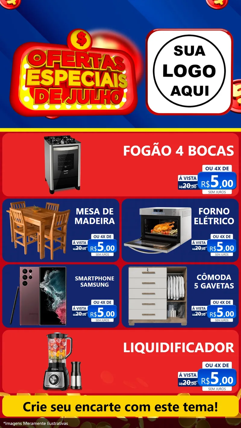 Modelo de TV para TV Vertical com o tema Ofertas Especiais de Julho para Móveis e Eletro