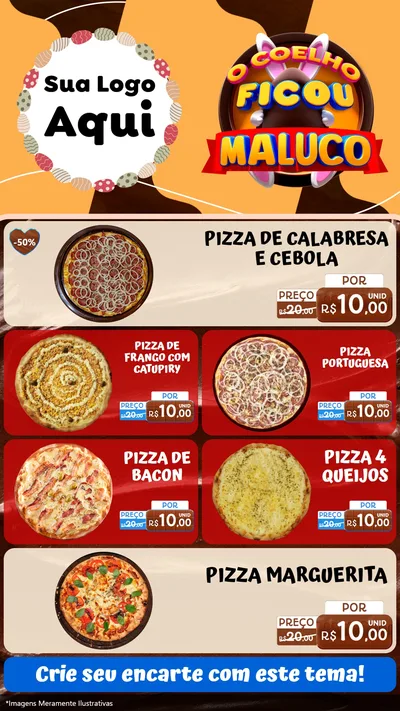 Modelo de TV para TV Vertical com o tema O Coelho Ficou Maluco - Páscoa para Pizzaria