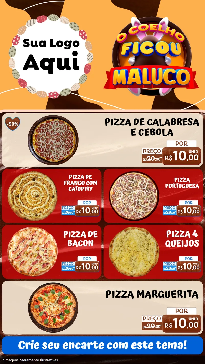 Modelo de TV para TV Vertical com o tema O Coelho Ficou Maluco - Páscoa para Pizzaria