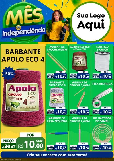 Modelo de Encarte para Encarte A4 Vertical com o tema Mês da Independência para Armarinho e Aviamentos