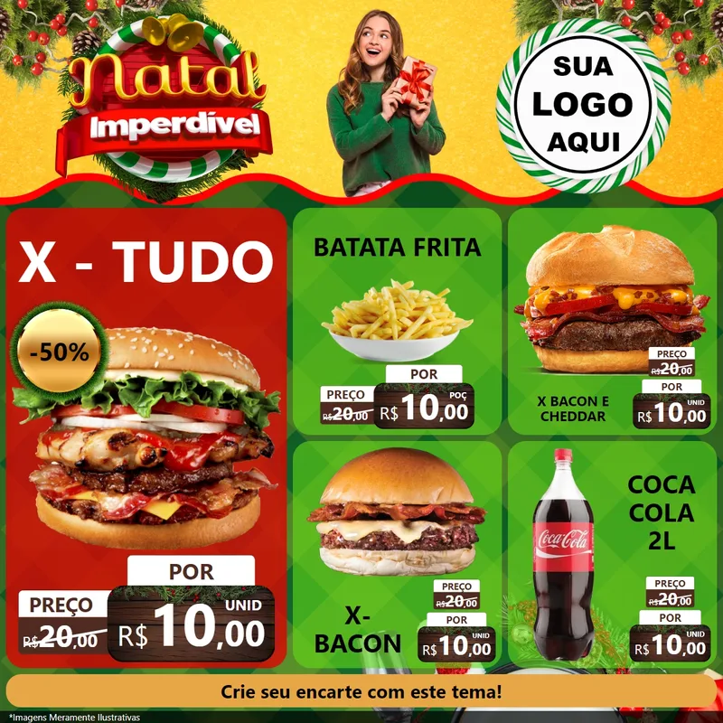 Modelo de Rede Social para Feed Facebook com o tema Natal Imperdível para Hamburgueria