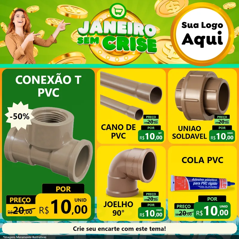 Modelo de Rede Social para Feed Facebook com o tema Janeiro Sem Crise para Tubos e conexões
