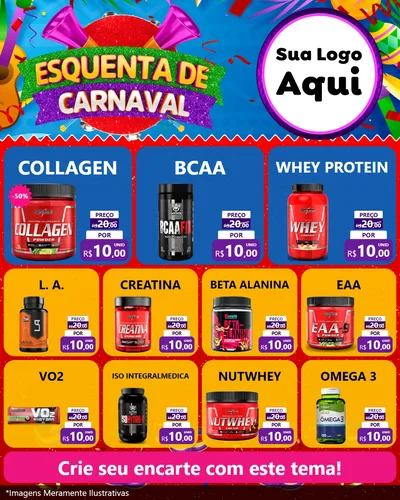Modelo de Rede Social para Feed Instagram com o tema Esquenta de Carnaval para Suplementos alimentares