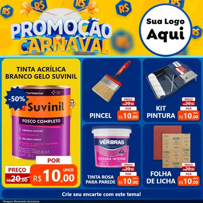 Modelo de Rede Social para Feed Facebook com o tema Promoção de Carnaval para Tintas e Ferramentas
