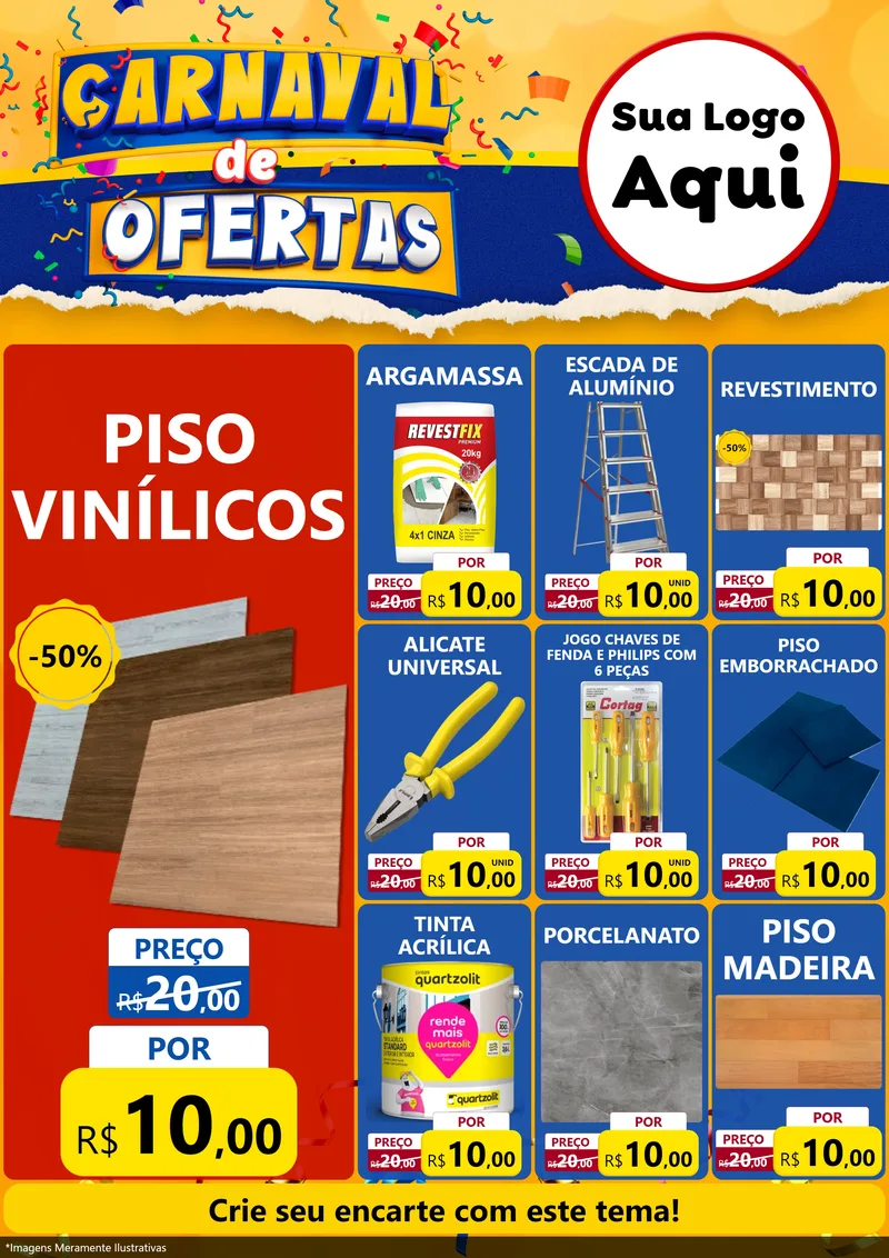Modelo de Encarte para Encarte A4 Vertical com o tema Carnaval de Ofertas para Material para Construção