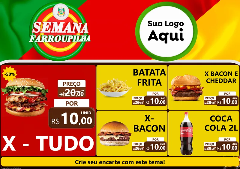 Modelo de Encarte para Encarte A4 Horizontal com o tema Semana Farroupilha para Hamburgueria