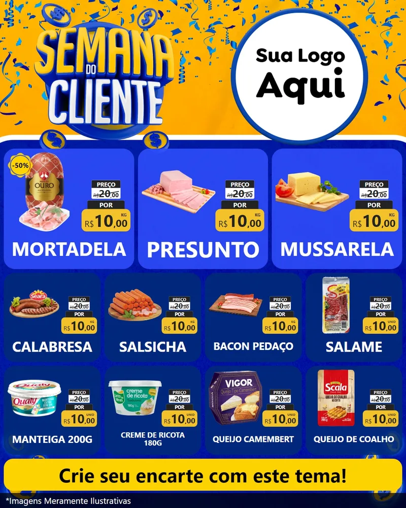 Modelo de Rede Social para Feed Instagram com o tema Semana do Cliente para Frios e Laticínios