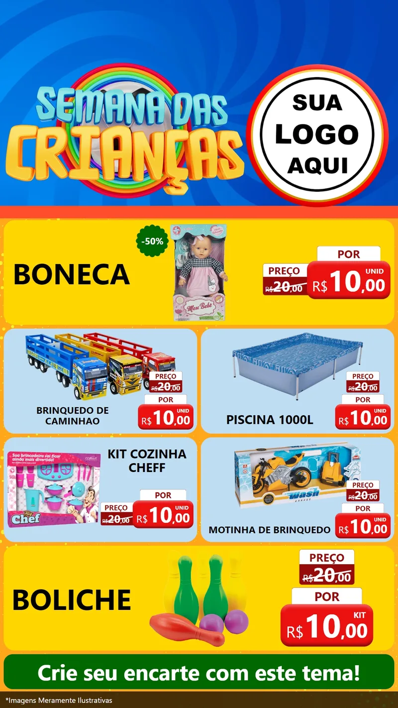 Modelo de TV para TV Vertical com o tema Semana das Crianças para Brinquedos