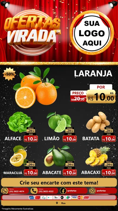 Modelo de Rede Social para Stories com o tema Ofertas da Virada para Hortifrúti